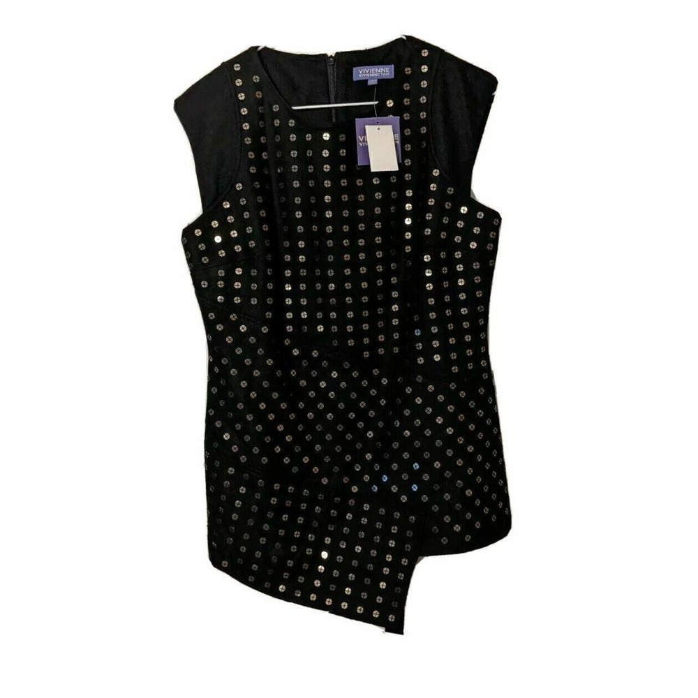 Vivienne Tam Top Shirt Blouse Black Size 8‎ Sequin Asymmetric Wool Blend NWT